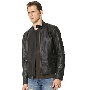 Vince Essential Moto Lambskin Leather Jacket